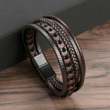 Herren Lederarmband 3 Farbe, Schwarz, Braun, Blau aus Edelstahl