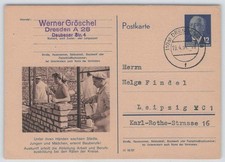 DDR Ganzsache P 56/02 gelaufen DRESDEN 1954 nach LEIPZIG [174]