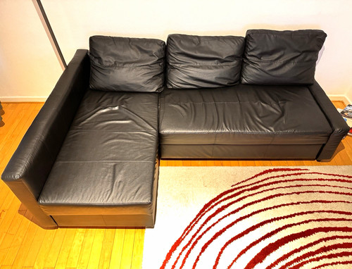 Schwarzes leder ecksofa - schwarzes, l-form