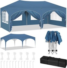 Pavillon 3x6m mit 6 Seitenteilen UV-Schutz, Pop Up Höhenverstellbar Blau 0005bl