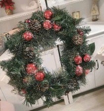 Großer Weihnachten Kranz Tür Deko Weihnachtskranz Tisch mit Kugeln Rot Grün Xmas