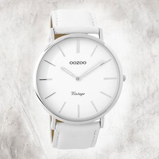 Oozoo Leder Damen Uhr C9310 Analog Quarzuhr Armband weiß Vintage Series UOC9310