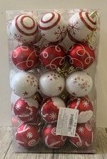 30er Set Christbaumkugeln Rot/Weiß Glitzer Kunststoff Ø6cm Dekoration(L1C)