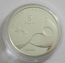 Brazil 5Reais Brasilien 2012 Olympics Rio de Janeiro Handover London Silbermünze