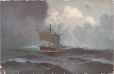 Künstler AK Postkarte : altes Segelboot in stürmischer See