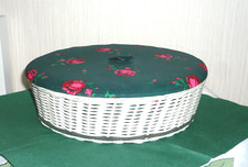 Nähkorb Handarbeitskorb Bastelkorb rund Stoffbespannung grün Rosen 60er