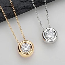 9mm Moissanit Rundanhänger 925 Silber Halskette 18K vergoldet D-Farbe + GRA Zert