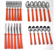 Ikea Grammatik Besteck 24 tlg 6 Personen Retro Edelstahl roter Kunststoff