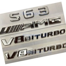 S63 AMG V8 Biturbo Silber Briefe Car Emblem Aufkleber Emblem Logo Auto NEW