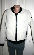 SUPERDRY warme Teddy Fell Jacke  cremeweiß schwarz  TOP Zustand in Gr.  42 44