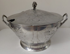 Kayserzinn 4293 Jugendstil Schale mit Deckel für Bowle oder als Weinkühler