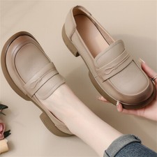Damen Retro Schuhe Dicke Sohle Lässig Schlupfschuhe Runde Spitze Freizeit Loafer