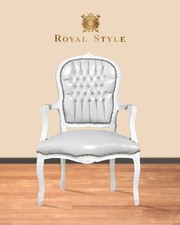 Barock Stuhl weiss Kunstleder antik edel schlicht einfaches design elegant repro