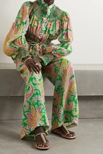 ZIMMERMANN Teddy gesmoktes Ramie Blusentop mit Paisley-Print Grün Größe AU 4 ...