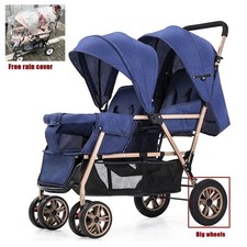 "Doppelkinderwagen Zwillingswagen leicht faltbar Baby Buggy Blau Gold