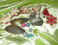 14 Teile Hühnergott - alte Murmeln Glas und Ton-Muscheln - Geschenke Deko Clips 