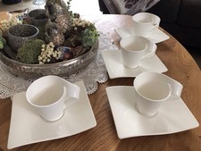 4x Villeroy & Boch Porzellan NewWave weiss Kaffeetasse + Untertasse Neu