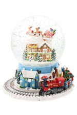Schneekugel/Spieluhr zum Aufziehen rotierender Zug & Schlitten Ø120m H.: 18cm