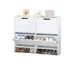 Schuhschrank schmal mit 4 Klappen platzsparender Schuhkipper Hoch Kommode