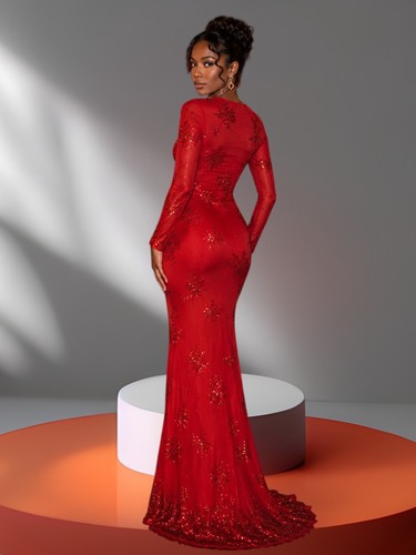 Abendkleid rot pailletten - ,