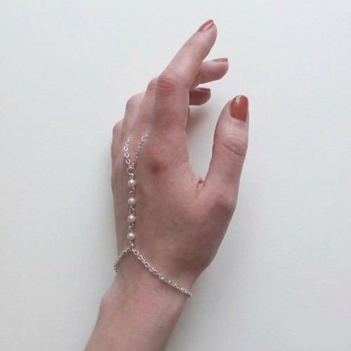 Handkette armband silber weiß - silber,