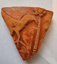 Wunderschöne römische Terra Sigillata, Hahn an einer Blume, Abbildung, Original 