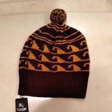 Burberry Prorsum 100% Kaschmir Strick Beanie Mütze Made in Italy Camel Lila Neu