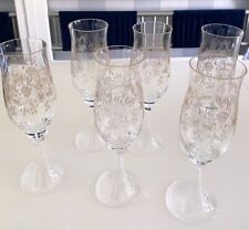 6 Sektgläser, Kristallglas, ziseliert- Goldeinlage, Hohlstiel, Rarität