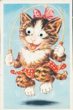 Wackelaugen Ak Katze springt Seil - 4279781