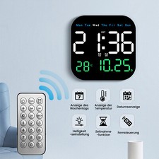 Große Wanduhr Digitaluhr Temperatur Datum Woche LED Anzeige mit Fernbedienung DE
