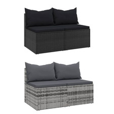 Garten-Mittelsofas Sitzgruppe Gartengarnitur Sofa mit Kissen 2 Stk. Poly Rattan