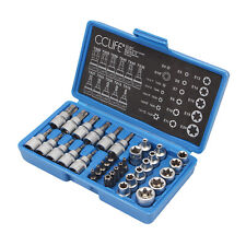 34tlg Steckschlüssel Satz Torx Nüsse Stecknuss Außen Innen Bit S2 E4-E20 T10-T60