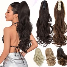 Echt Lockig Dick Klammer Haarteil Zopf Claw Clip Pferdeschwanz Haarverlängerung