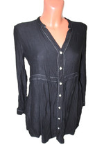 Zara Tunika XS 34 lange Bluse Tunikabluse schwarz langarm weich Taschen geknöpft