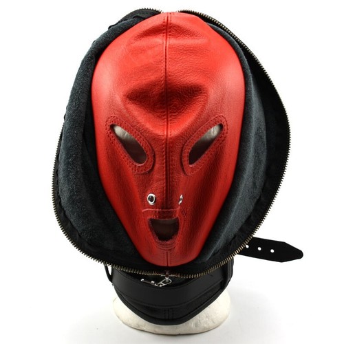 Bdsm leder kopfmaske - kopfmaske, red
