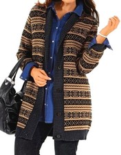 LONG-STRICKJACKE schwarz-braun NORWEGER-MUSTER Gr.44 NEU