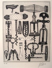 Original Radierung Hans-Gerhard Blödorn Korkenzieher Sammlung 1990er Jahre