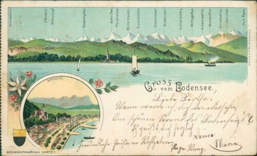 Ansichtskarte bodensee 1898 - ansichtskarte,