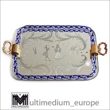 Italienisches Serviertablett Murano Glas Spiegel Gravur Ercole Barovier 1950er