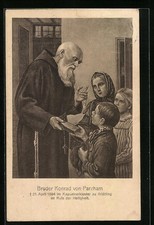 Bruder Konrad von Parzham gibt Kindern Brot, Ansichtskarte 1930 