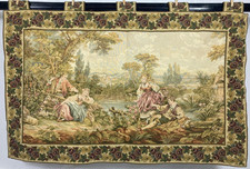 Vintage französische schöne romantische Gartenszene Wandbehang Wandteppich 150x94 cm