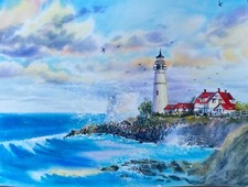 Aquarellbild "Leuchtturm in