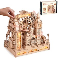 Holzpuzzle London 3D Modellbauset mit Kugelbahn Lichtmechanismus für Erwachse...