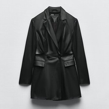 ZARA Blazer / Blazer Dress ' Faux Leather Cut-out Blazer' - schwarz - M - NEU