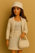 Nur Strickanleitung - 4er Set Barbie Sindy Puppenkleidung Overall Hut Tasche