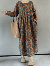 ❣️Kleid Taschen Leinen M 38  L 40 XL 42 Hortensie Blätter Garten Lagenlook Urlau