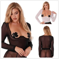 DE Sexy Damen durchsichtig Crop Top Brustfreier BH Bauchfrei Oberteil Clubwear