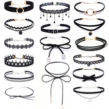 Damen Kette Halsband Choker Anhänger Halskette Barock Spitze Gothic Punk Schwarz