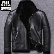 Herren Raf B3 Echtleder Fliegerjacke Flieger Bomber Lammfell Pilotenmantel schwarz