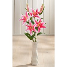 künstliche Lilien Kunstblume 4 rosa Blüten 60 cm hoch, Lilienzweig Deko Blume